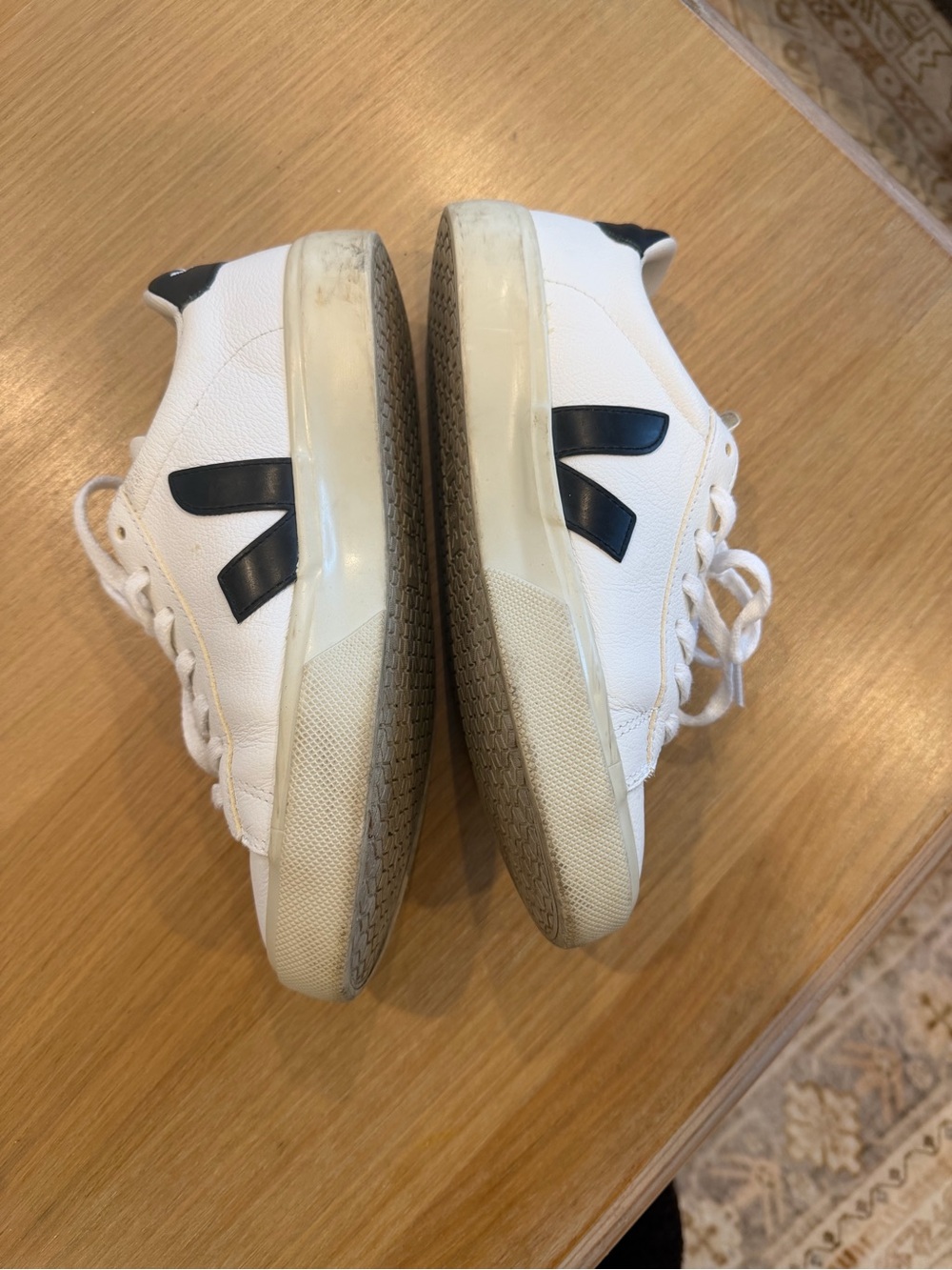 Veja Campo White Leather Sneaker with Black V Accent - Picture 12 of 13